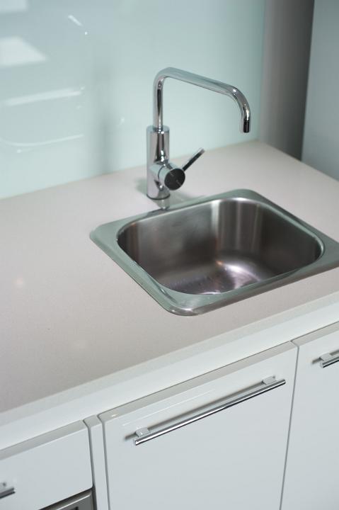Close up Empty Single Bowl Stainless Steel Kitchen Sink.