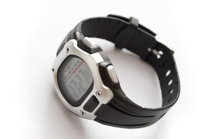 Close up Digital Black and Gray Unisex Sports Wristwatch Isolated on White Background