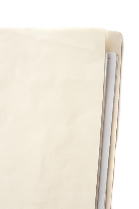 Close up Off White Closed Office Folder with Documents Inside on White Background.