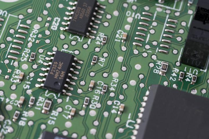 Close Up of Electronics Circuit Mother Board, Full Frame of Chips and Components