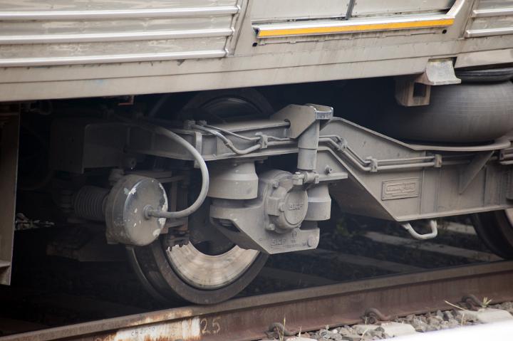 Close Up Detail of Stopped Train Wheel on Rails