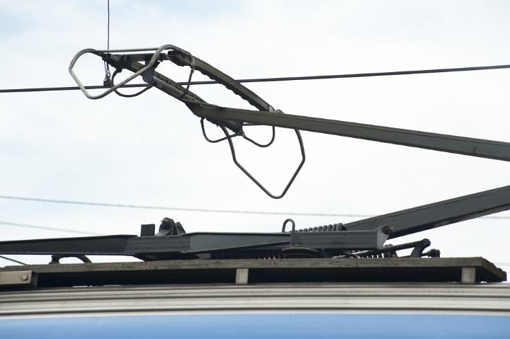 Pantograph on top of on electric train or light rail